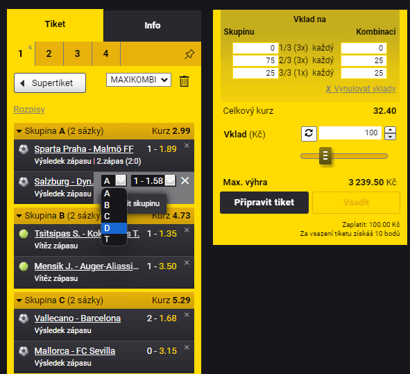 Fortuna Maxikombi - rozpisová sázka u Fortuny