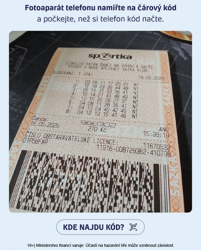 Překontrolujte si tiket naskenováním v mobilní aplikaci Sazka Překontrolujte si tiket naskenováním v mobilní aplikaci Sazka