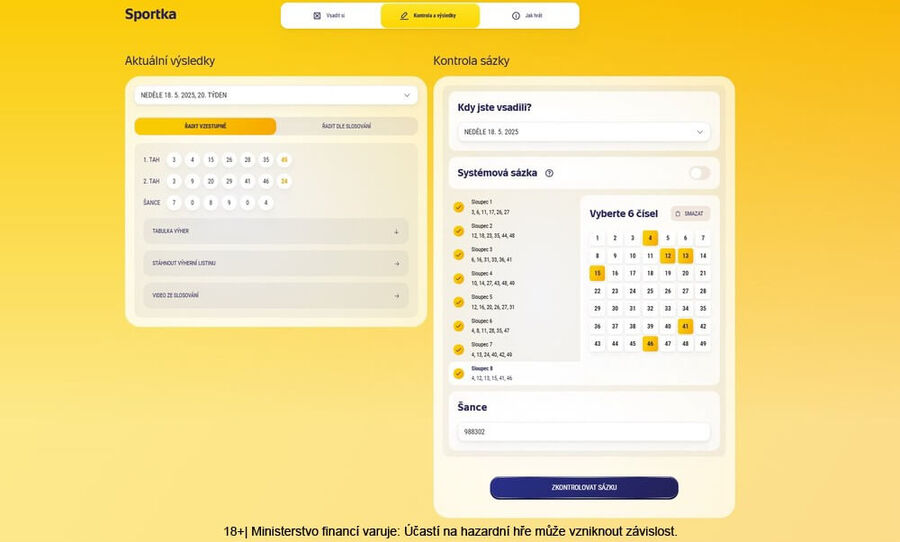 Tiket Sportky si můžete překontrolovat online přímo na webu Sazky – jednoduše si zaškrtáte svá vsazená čísla. Tiket Sportky si můžete překontrolovat online přímo na webu Sazky – jednoduše si zaškrtáte svá vsazená čísla.