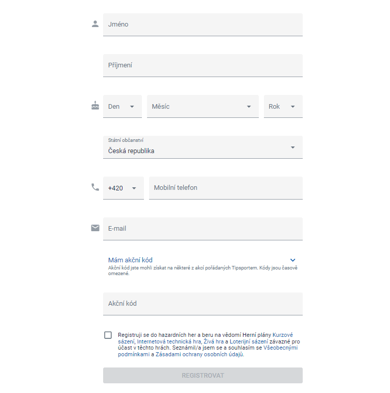 Kam zadat Tipsport akční kód při registraci?