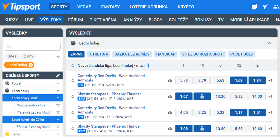 Tipsport výsledky hokej - hokejové výsledky u Tipsportu