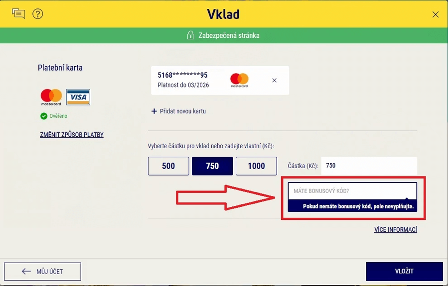Sazkabet bonusový kód - kam ho vložit?