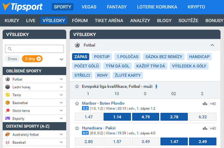 Tipsport fotbal výsledky: Jak najít výsledky včerejších fotbalových zápasů?