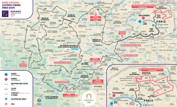 Silniční cyklistika - mapa olympijského závodu mužů v Paříži 2024