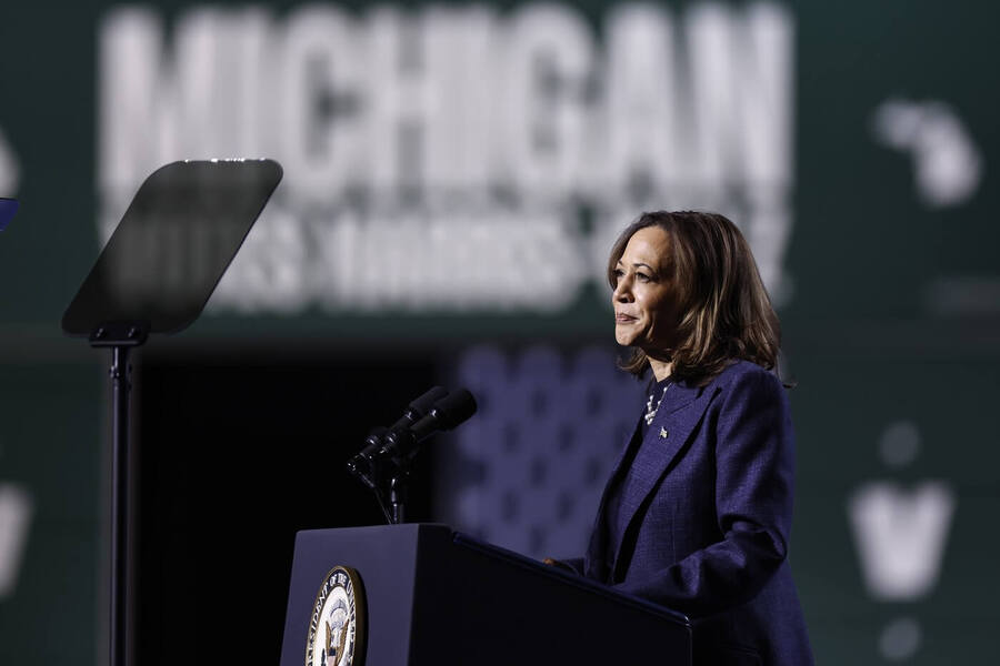 Prezidentské volby USA, Kamala Harrisová na mítinku v Michiganu, jednom ze swing states ve volbách USA 2024