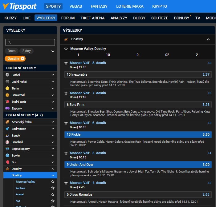 Zkontrolujte si výsledky dostihů na Tipsportu