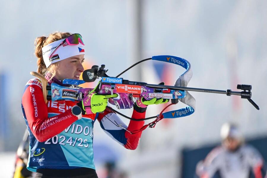 Biatlon, Hochfilzen - Markéta Davidová během tréninku na SP v Hochfilzenu 2024, závody můžete sledovat živě online