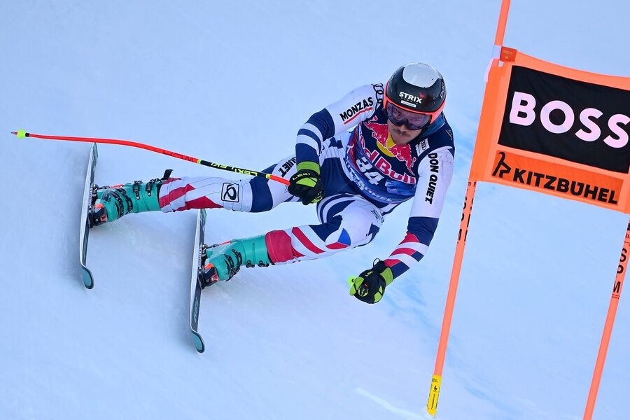 Alpské lyžování, FIS Světový pohár, Jan Zabystřan při tréninku na sjezd Kitzbuhel, Hahnenkamm, Streif