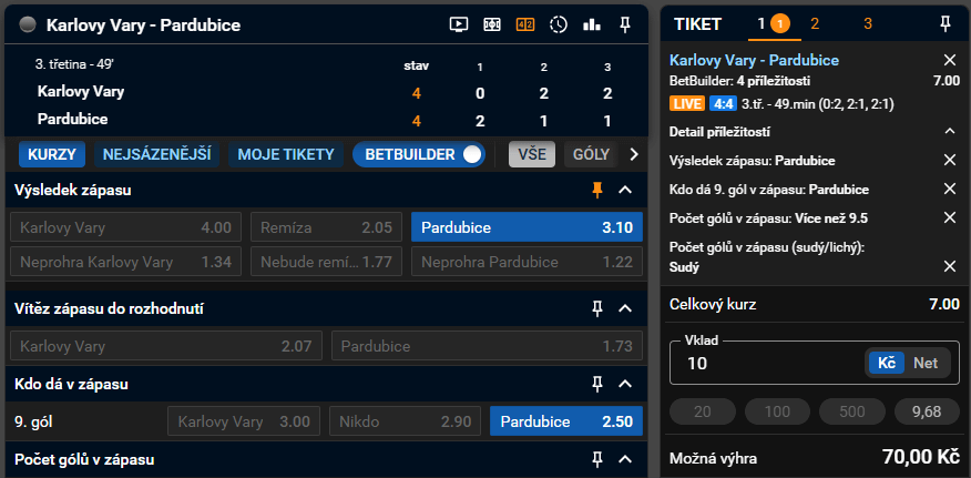 Tipsport LIVE BetBuilder - příklad